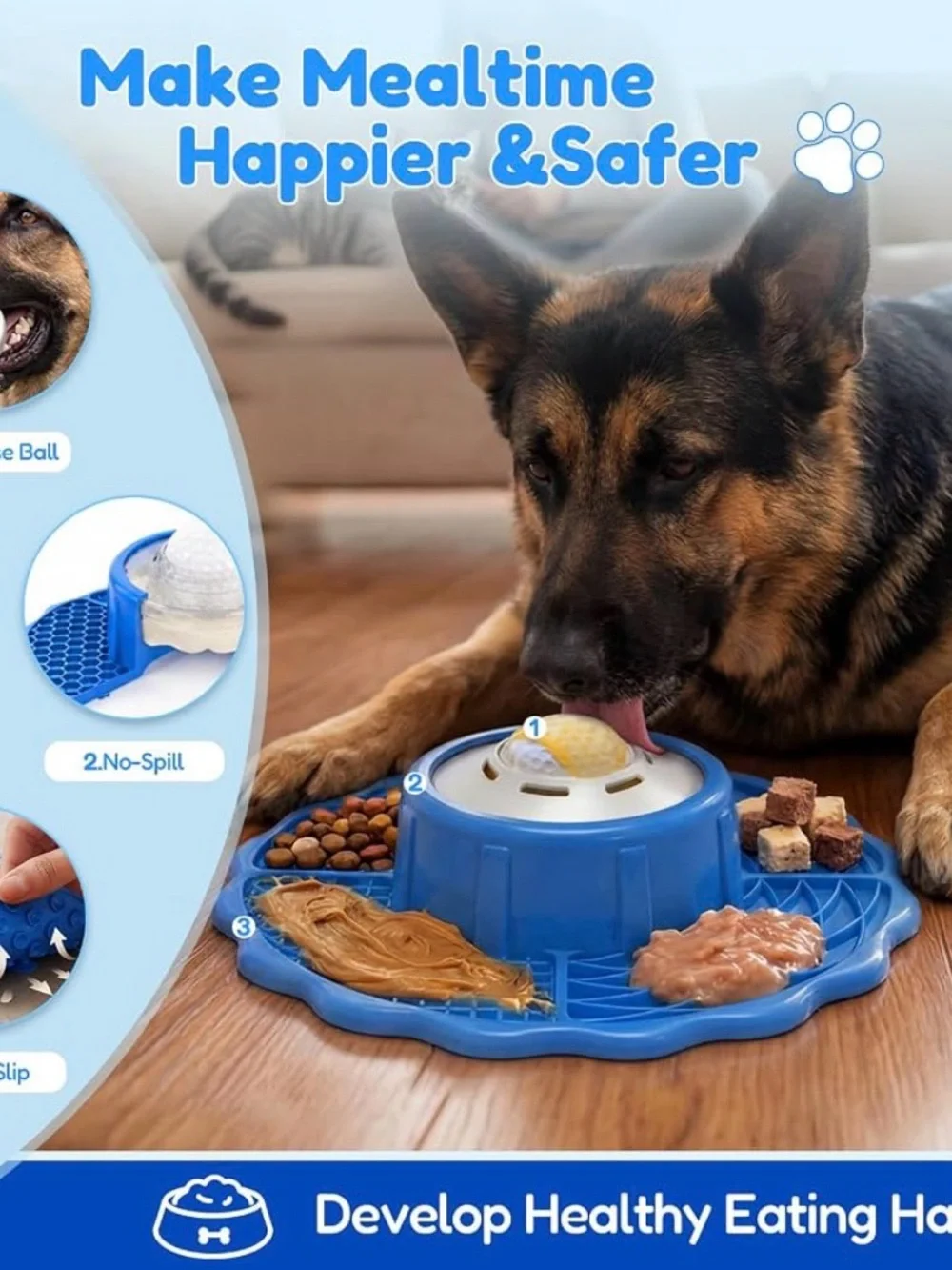 Slow Feeder & Lick Mat Dog Bowl - Blue by